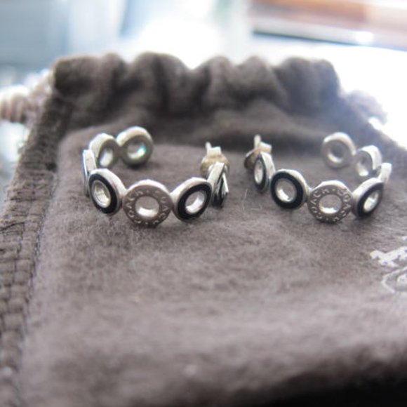 Authentic COACH Silver toned and black enamel hoop earrings - Picture 2 of 4